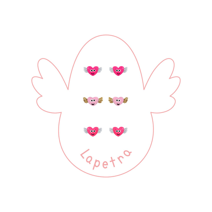 Winged Heart Enamel Earrings