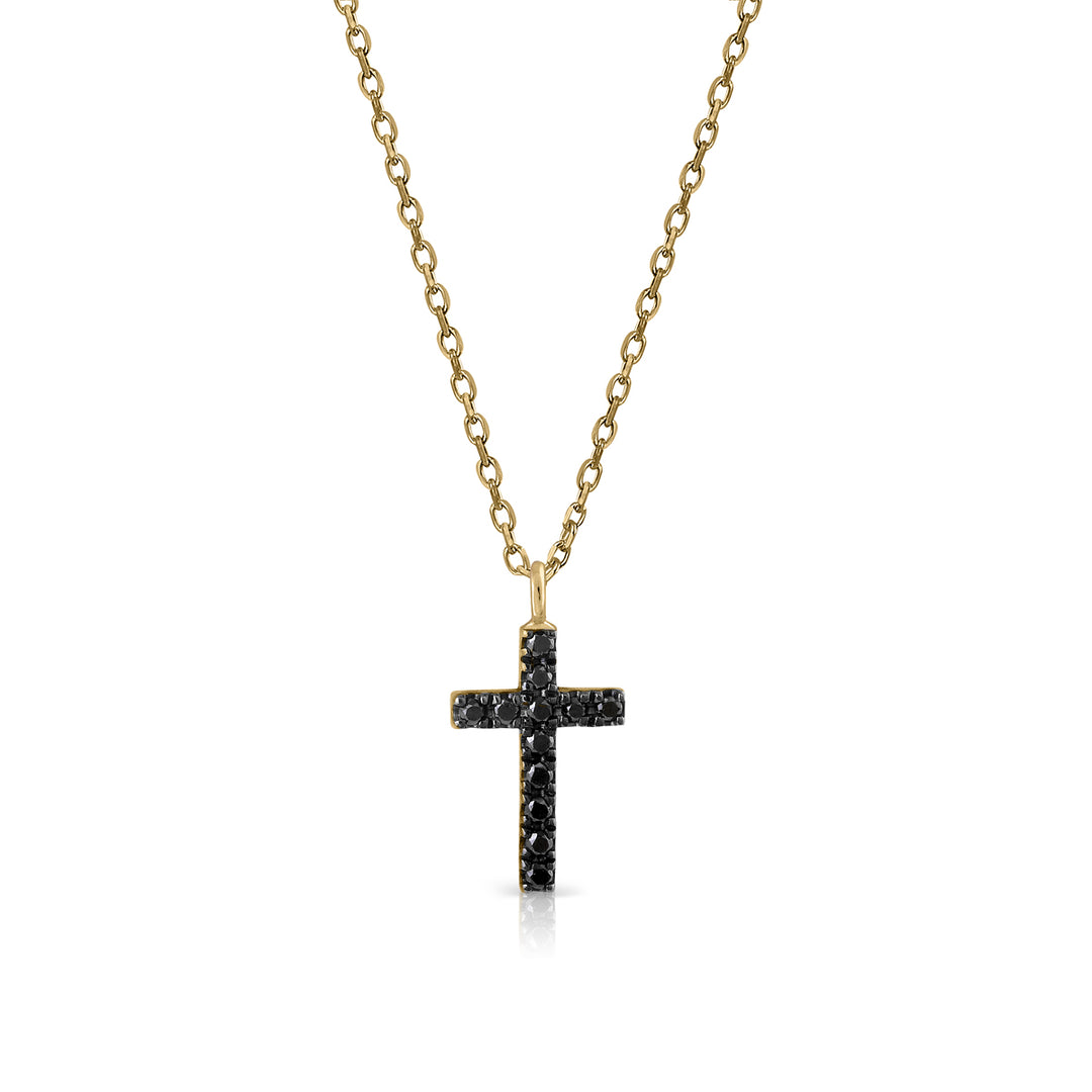 Golden "Bolitas de Anís Black" Collection Necklace - Black Diamonds Cross