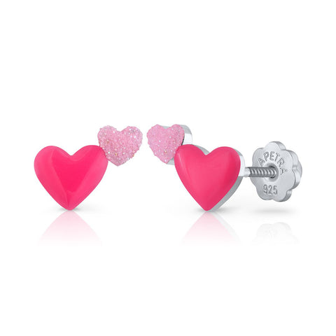 Double Heart Enamel Earrings