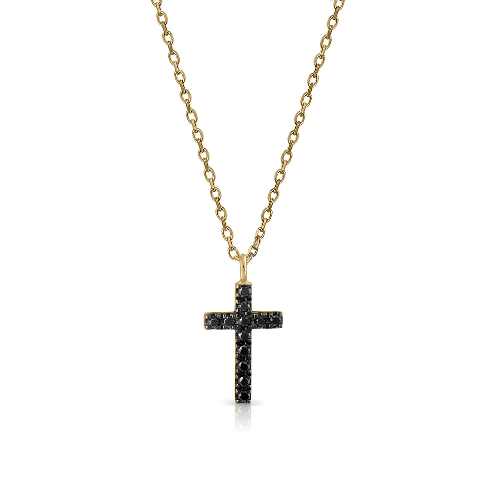 Golden "Bolitas de Anís Black" Collection Necklace - Black Diamonds Cross