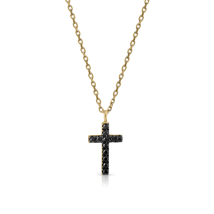 Golden "Bolitas de Anís Black" Collection Necklace - Black Diamonds Cross
