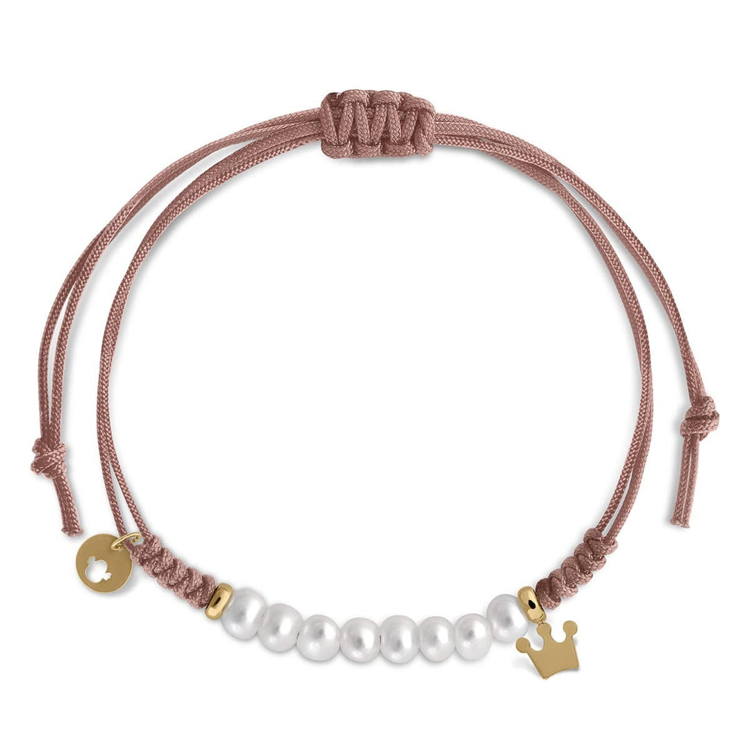 Pulsera Macramé Oro 8 Perlas - Corona