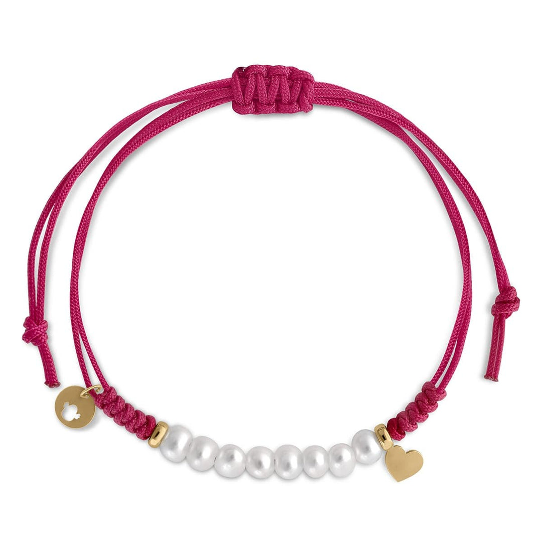 Pulsera Macramé Oro 8 Perlas - Corazón