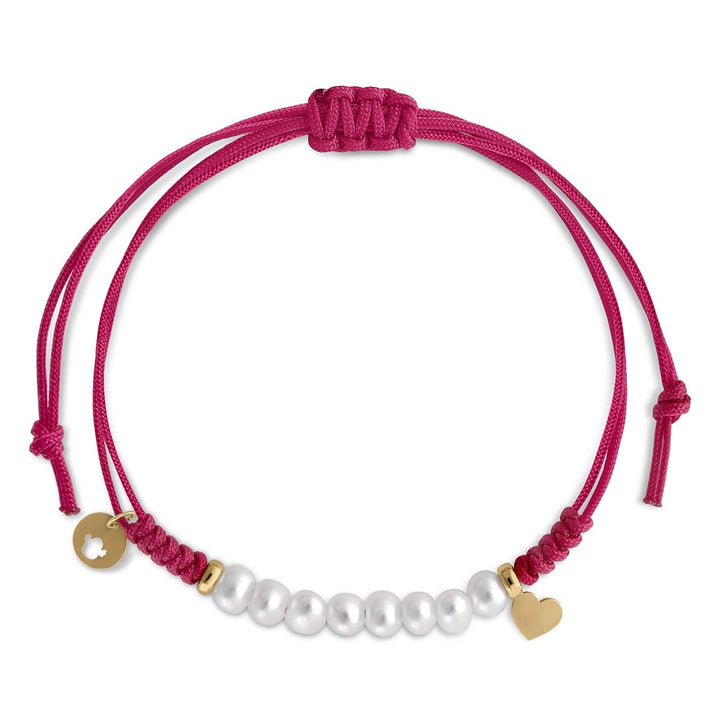 Pulsera Macramé Oro 8 Perlas - Corazón