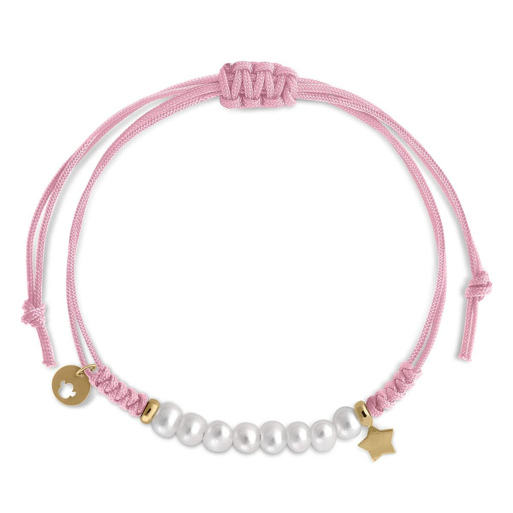 Pulseira Ouro Macramé 8 pérolas estrela