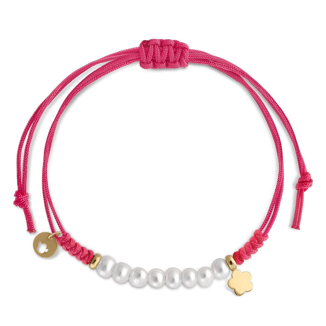 Pulsera Macramé Oro 8 Perlas - Flor