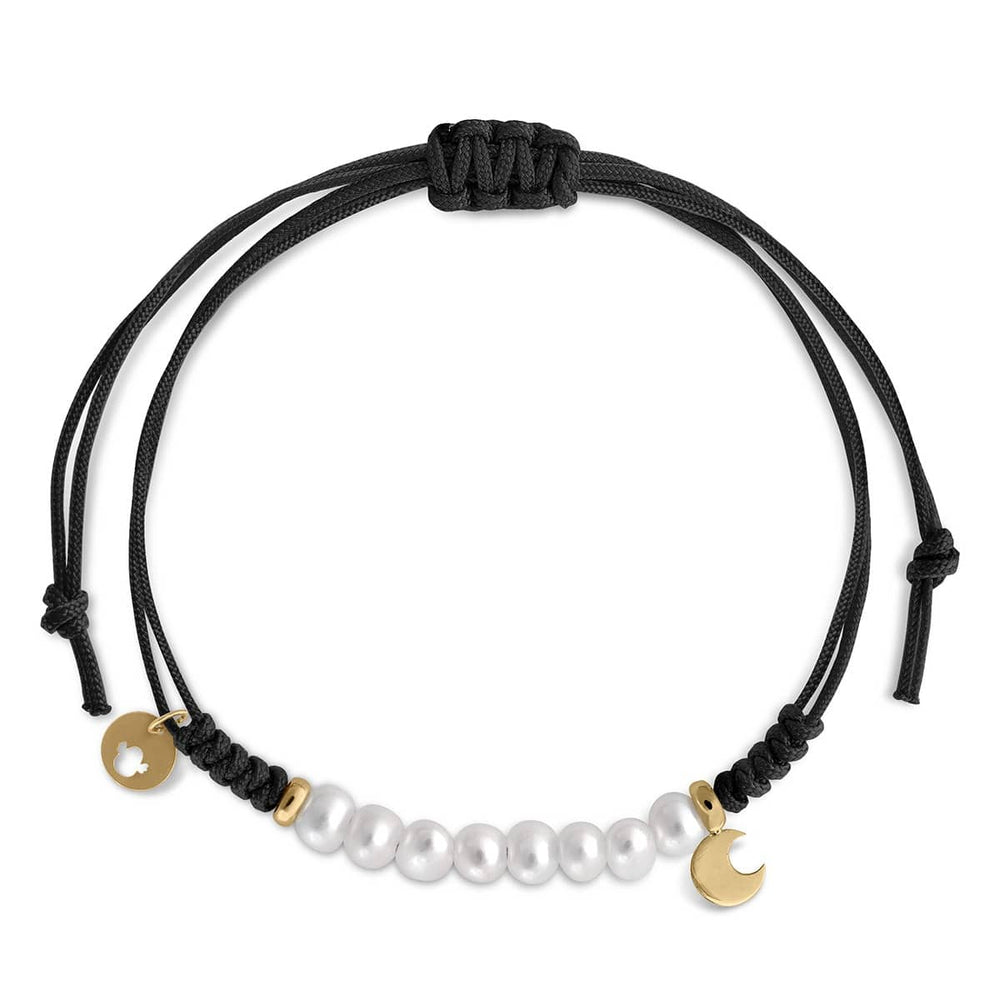 Pulseira de Ouro Macramé 8 Pérolas de Lua