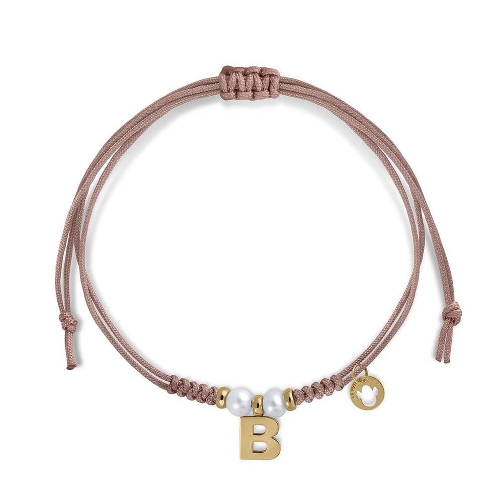 Pulseira Ouro Macramé inicial 2 pérolas
