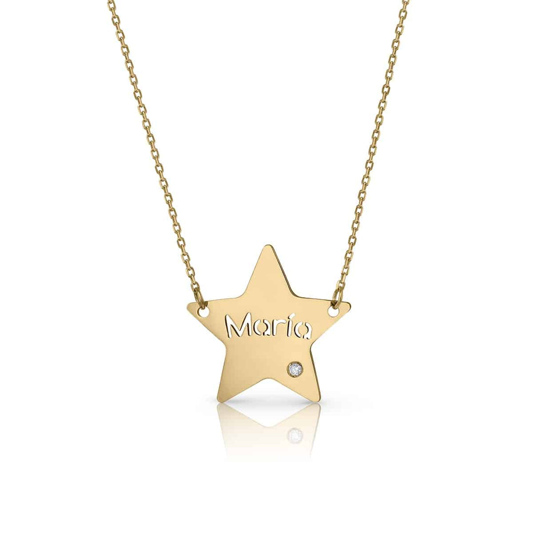 Collar Oro Estrella Nombre con Brillante