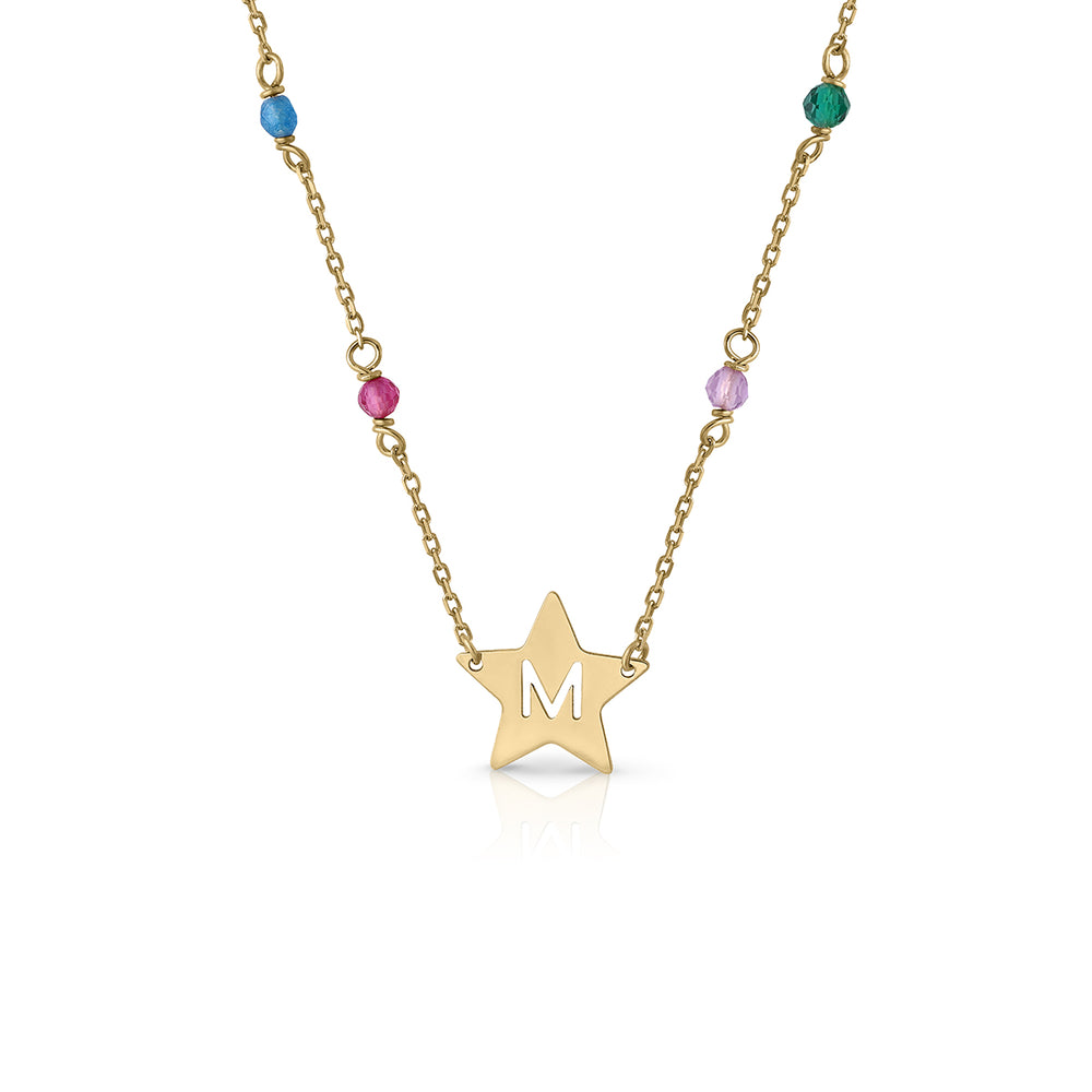 Gold Star Necklace 18mm Name with Diamond
