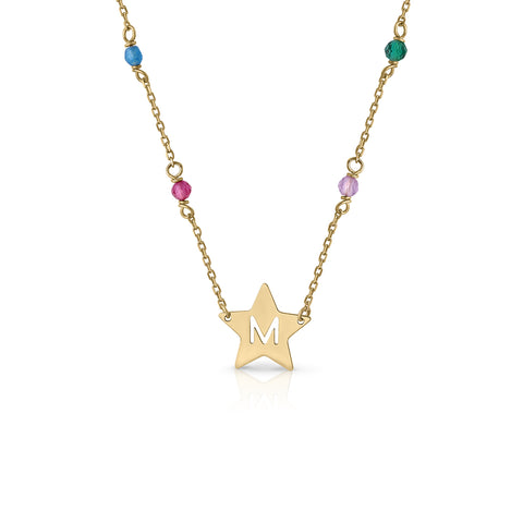 Gold Star Necklace 18mm Name with Diamond