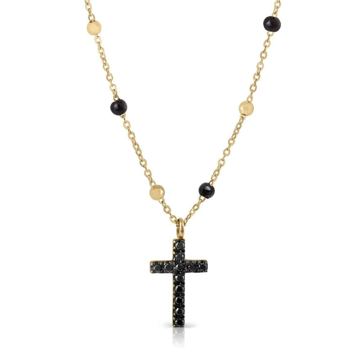 Collar Colección Bolitas de Anís Oro Black - Cruz Brillantes Negros