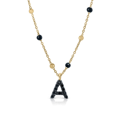 Gold necklace with initial anise beads, Black