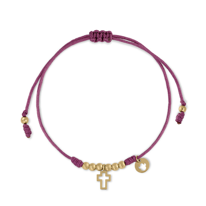 Pulsera oro macramé bolitas cruz