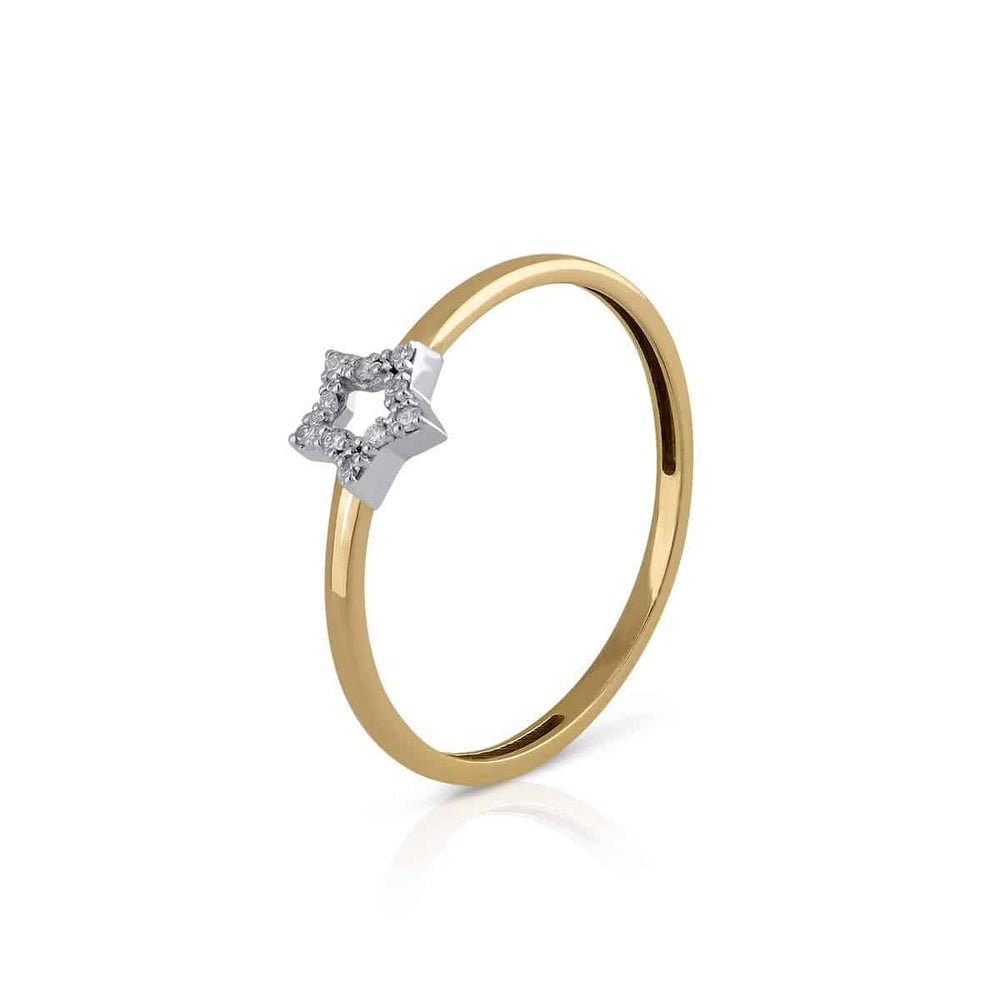 Anel ouro diamantes estrela