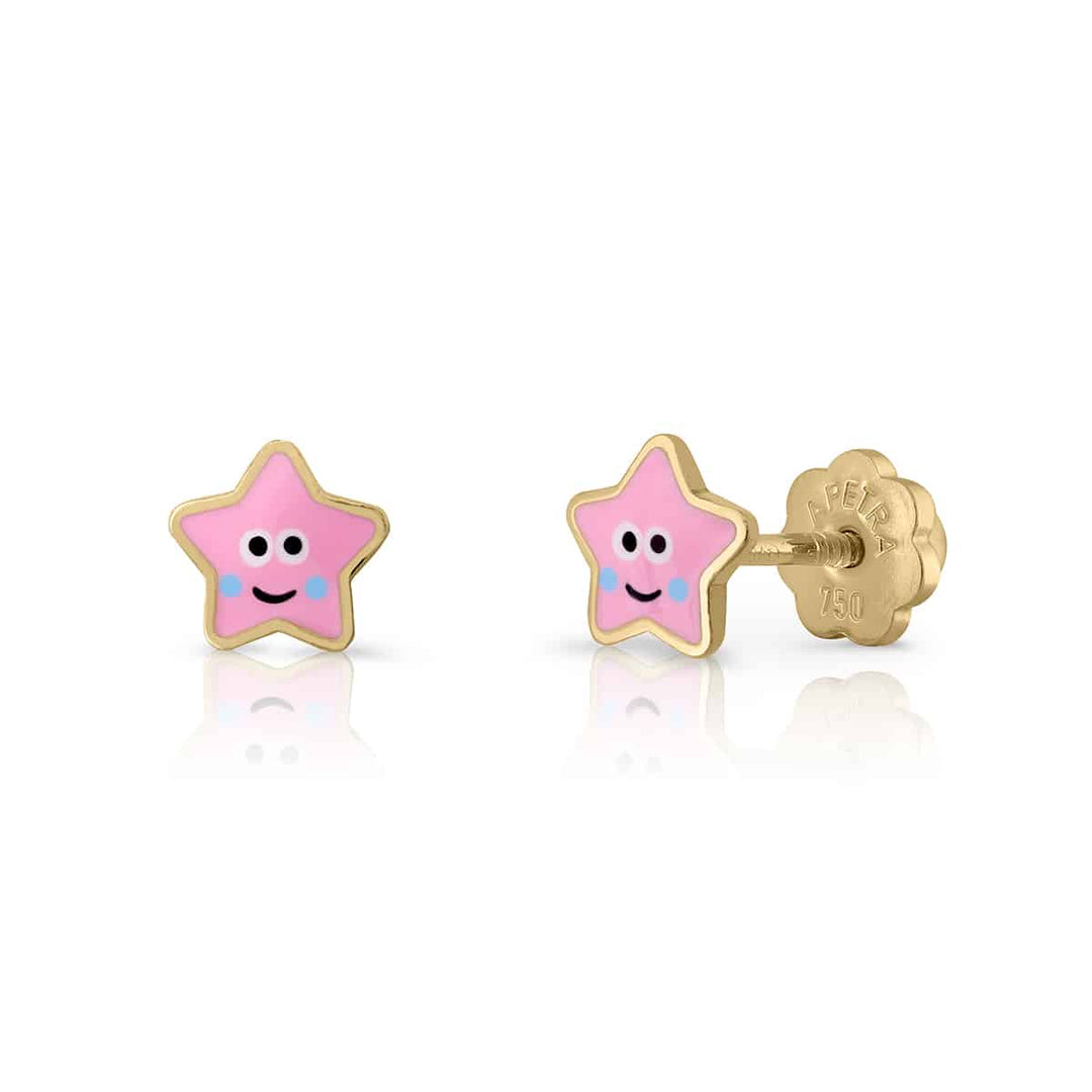 Pendientes Estrella Ojos Esmalte Oro Rosca
