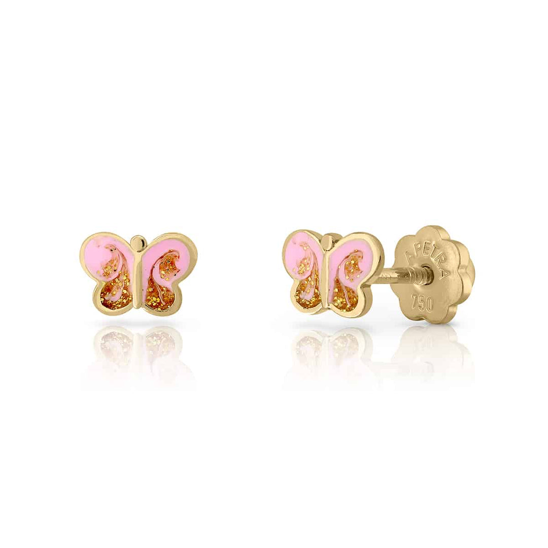 Pendientes Mariposa Plana Esmalte Oro Rosca