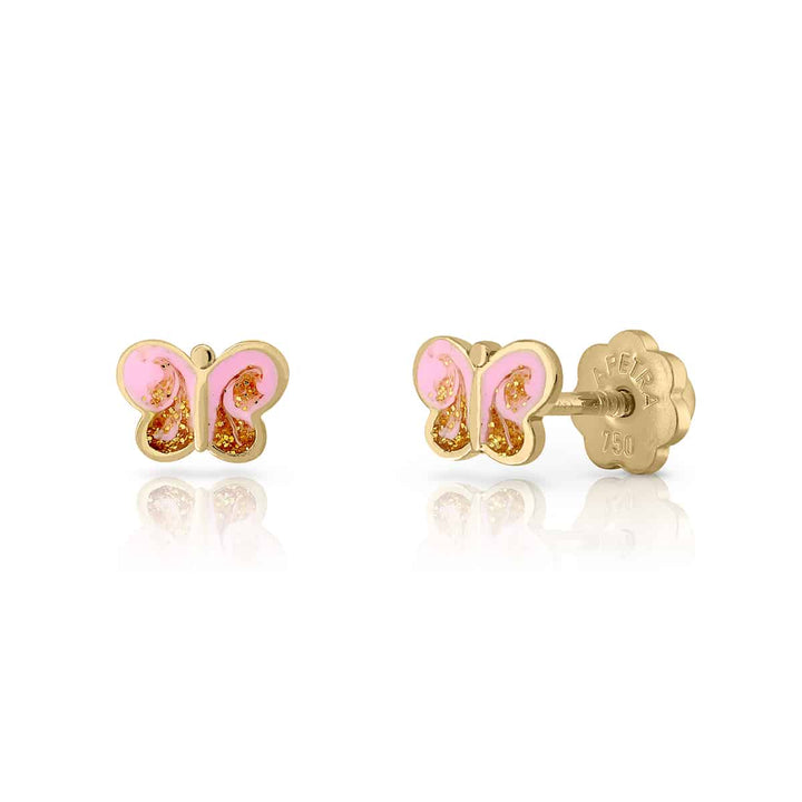 Pendientes Mariposa Plana Esmalte Oro Rosca