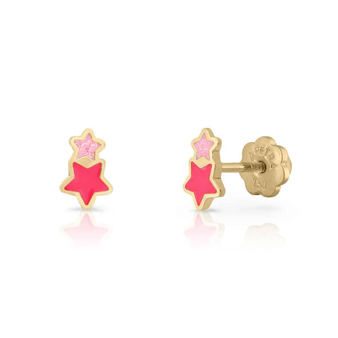 Double Star Enamel Gold Earrings