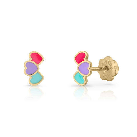 Gold Enamel Heart Climber Earrings