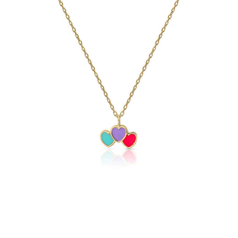 Gold Enamel Heart Climber Necklace