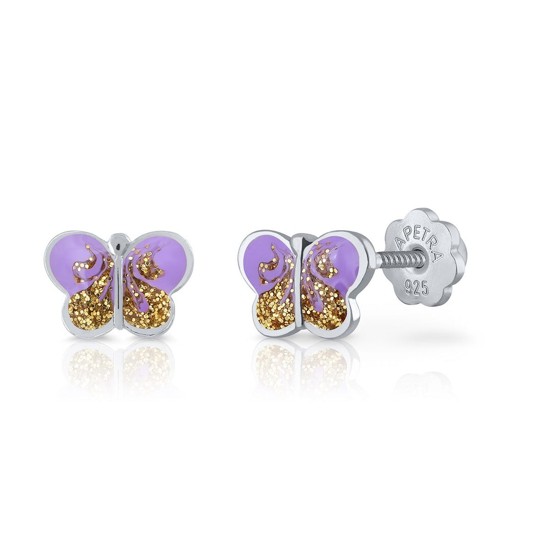 Pendientes Mariposa Plana Rosca Lila