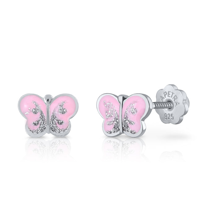 PENDIENTE ROSCA MARIPOSA PLANA ROSA BEBE
