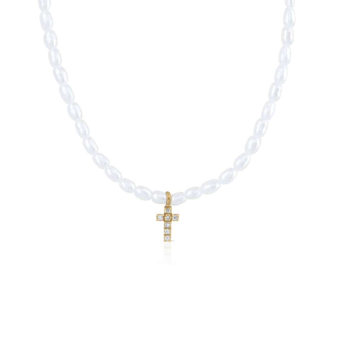 Collar Perlas con Cruz Brillantes XS