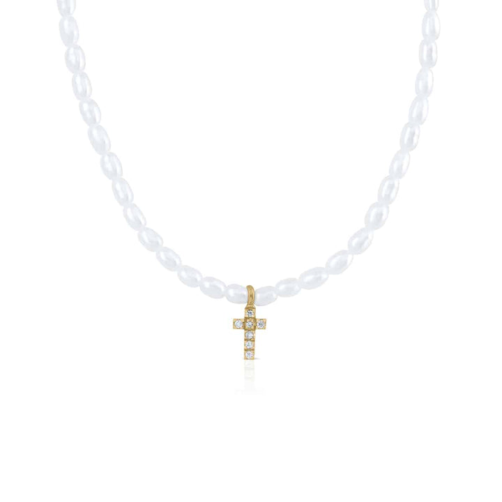Collar Perlas con Cruz Brillantes XS