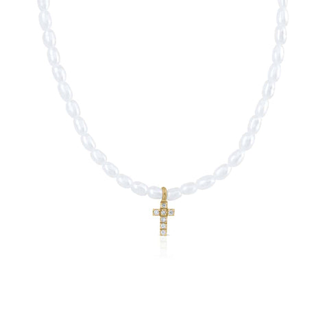Diamond Cross Pearls Necklace XS