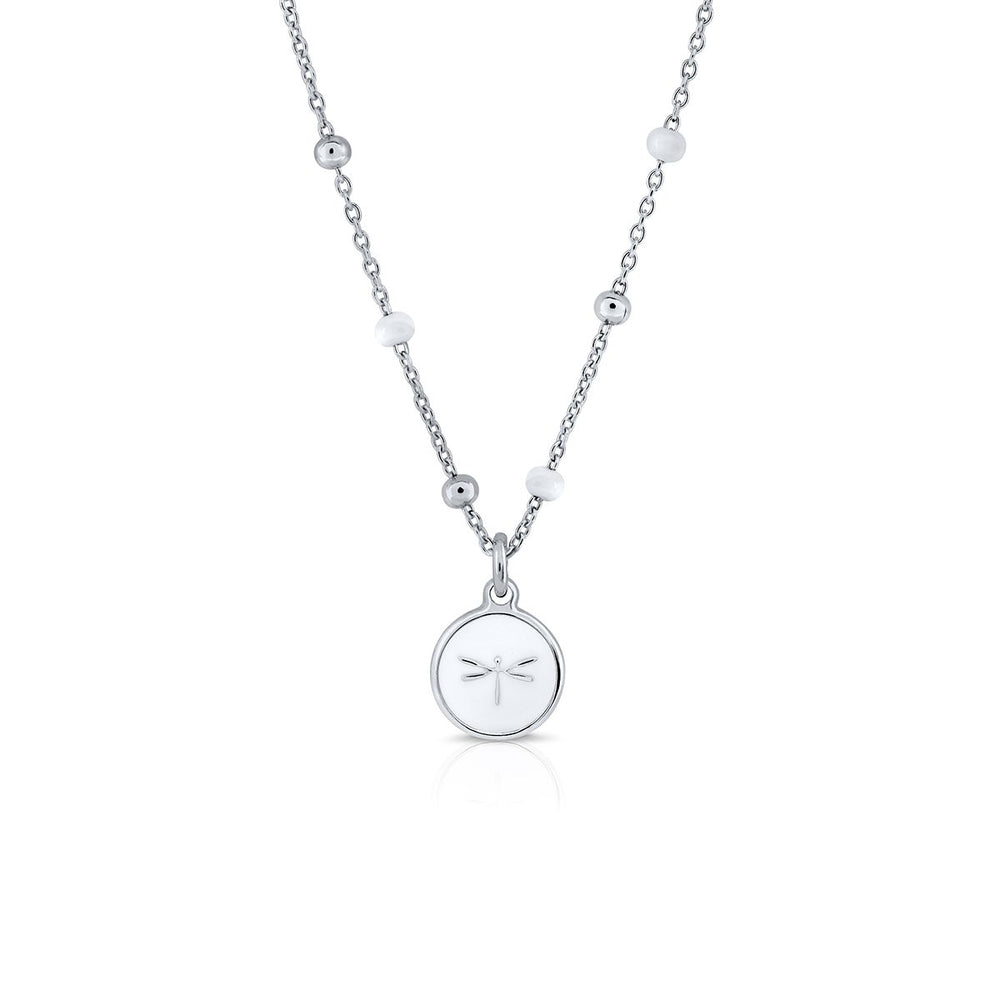 Mini Mary Enamel Necklace - White moon