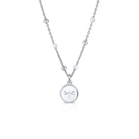 Mini Mary Enamel Necklace - White moon