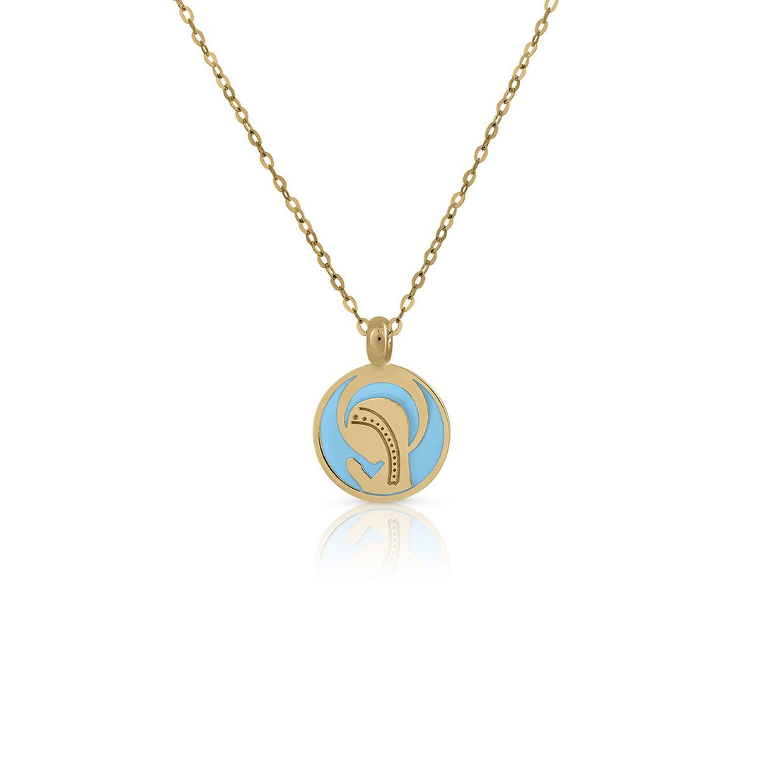 Collar Oro Virgen Niña Esmalte azul