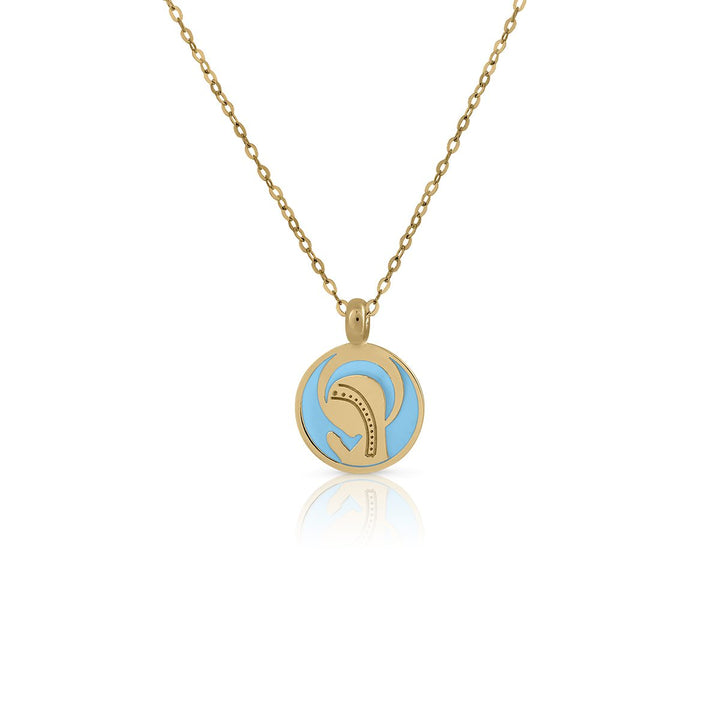 Collar Oro Virgen Niña Esmalte azul