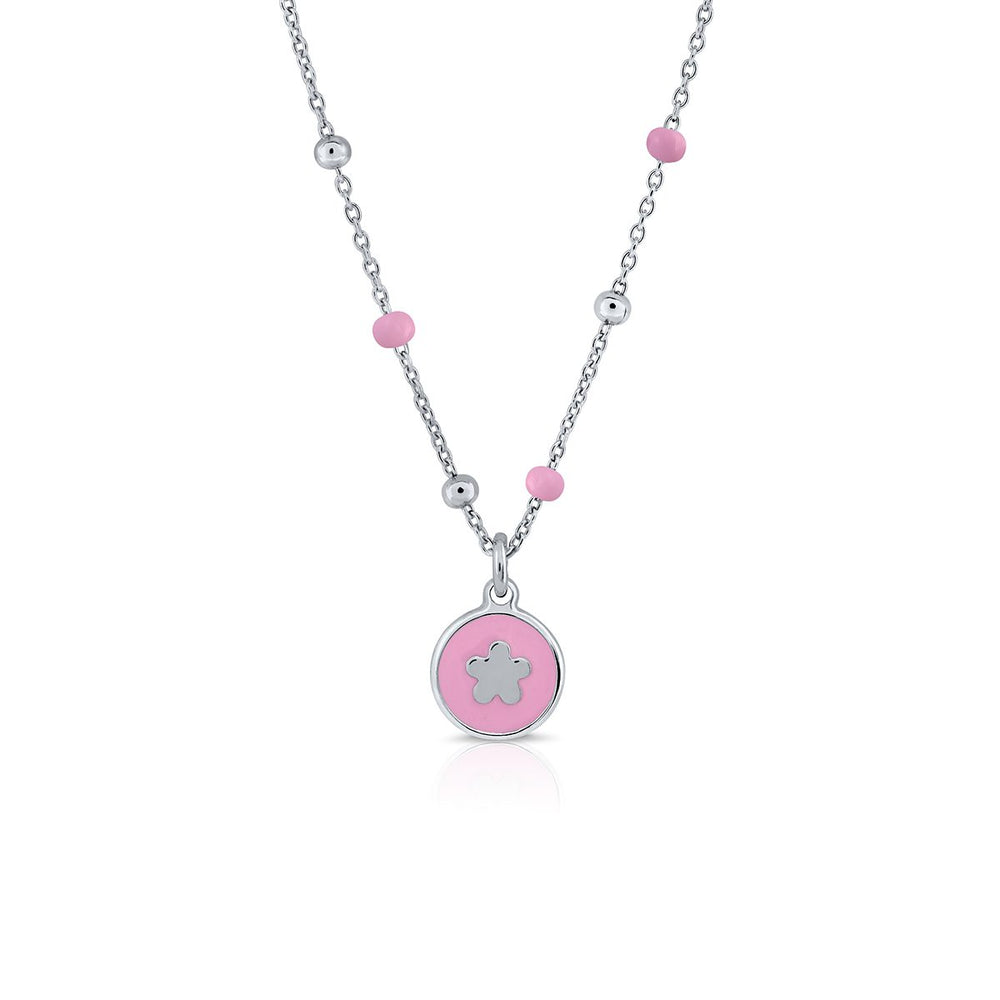 Mini Mary Enamel Necklace - Pink Flower