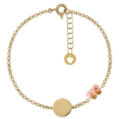 Flat Butterfly Badge Gold Enamel Bracelet