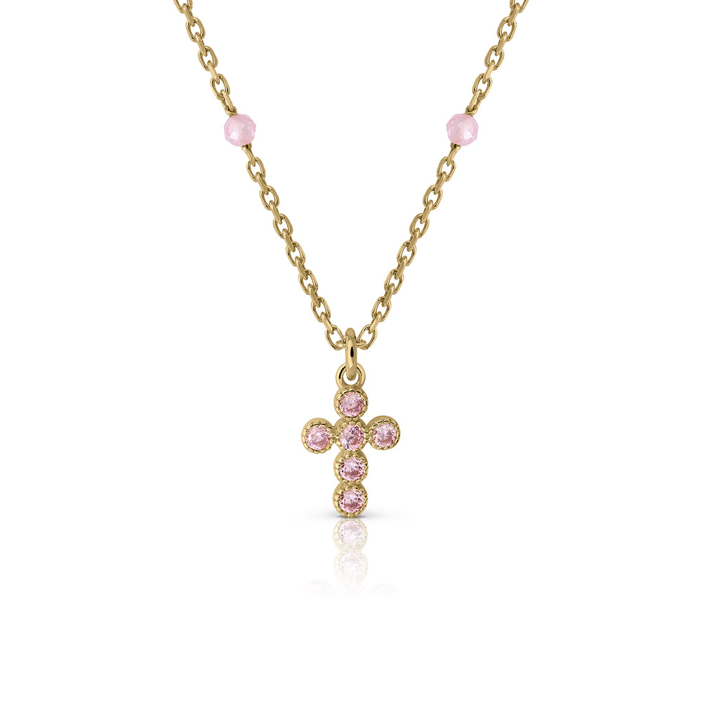 Collar Cruz Circonitas rosa