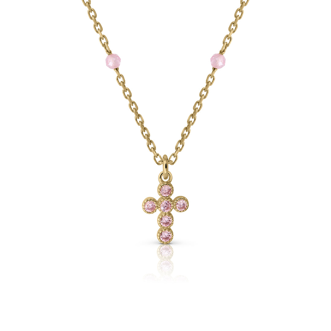 Collar Cruz Circonitas rosa