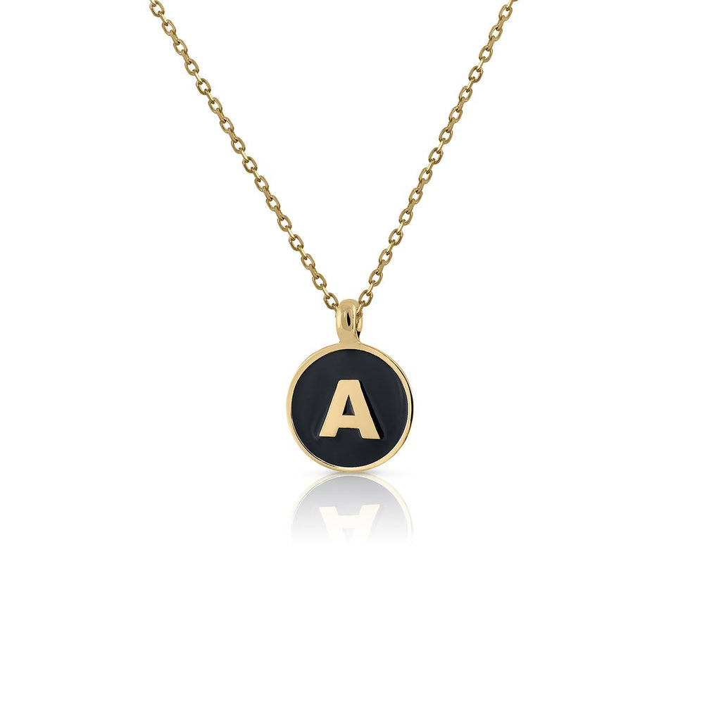 Necklace Gold Initial Black Enamel - A