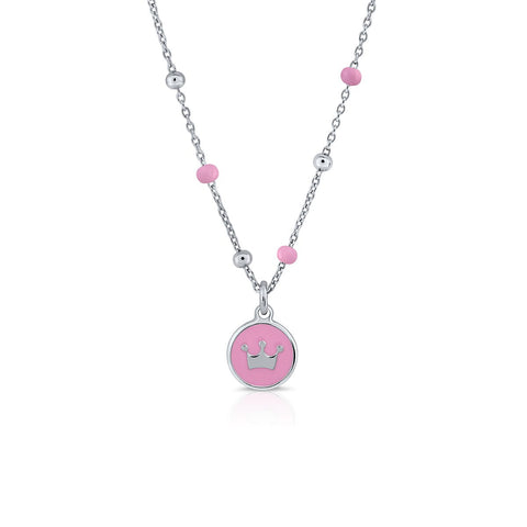 Enamel Mini Mary Necklace - Pink Crown