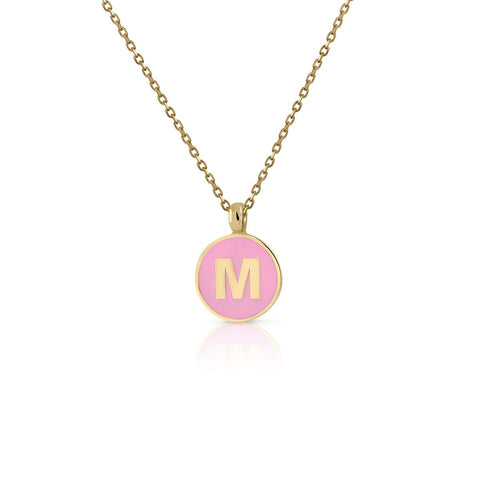 Necklace Gold Initial Pink Enamel - M