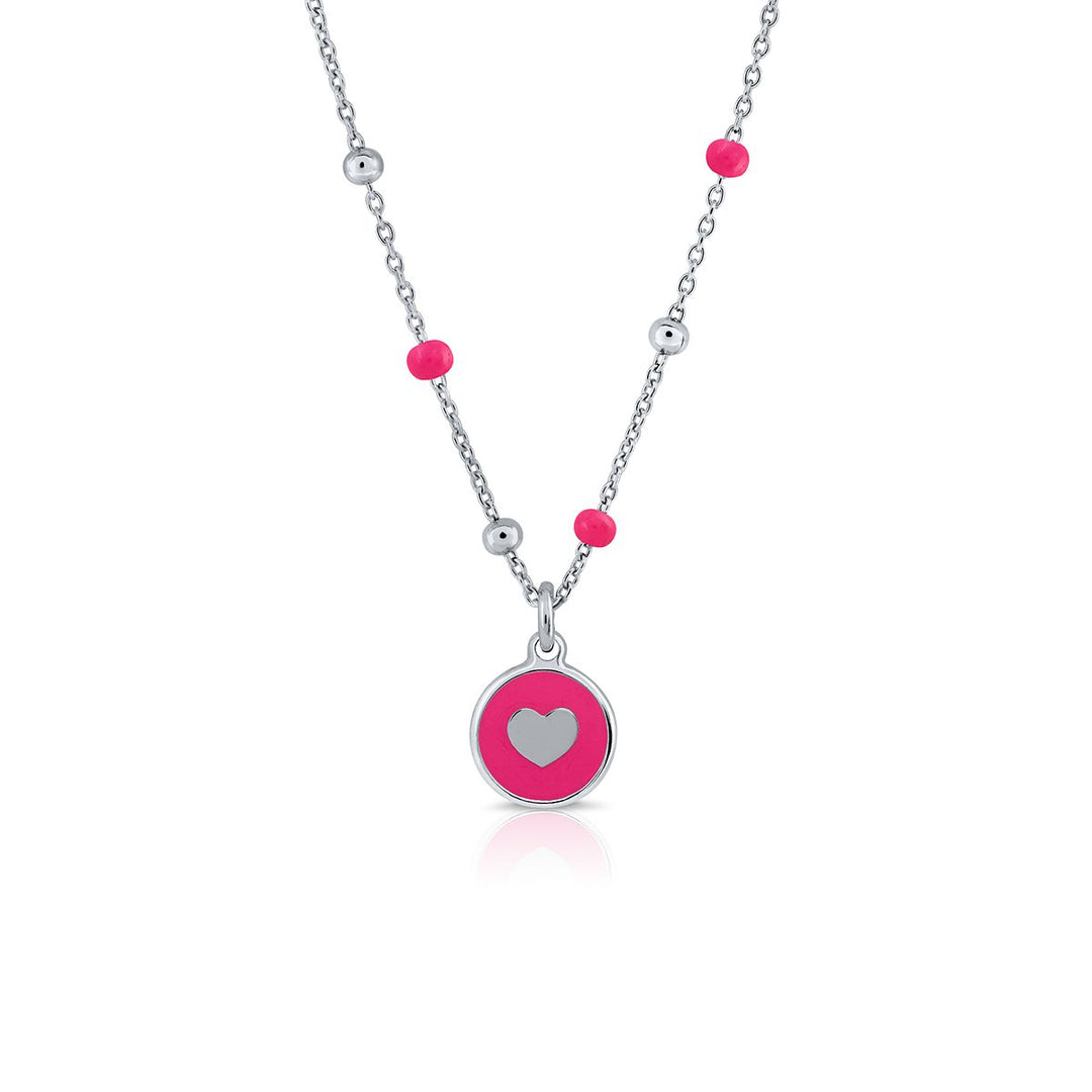 Collar Mini Mary Esmalte - Corazón Fucsia