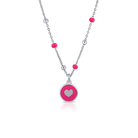 Mini Mary Enamel Necklace - Fuchsia Heart