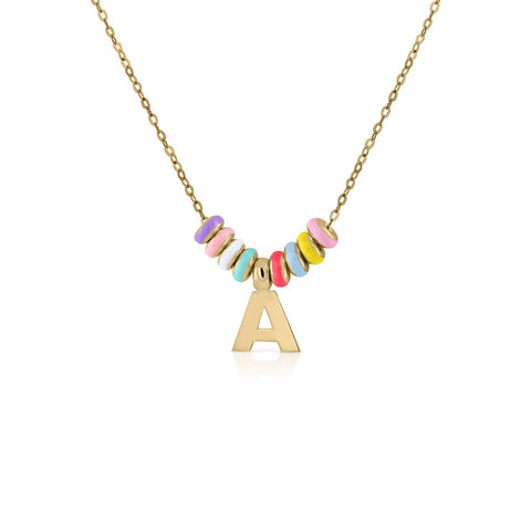 Necklace Gold Donuts Enamelled Initial
