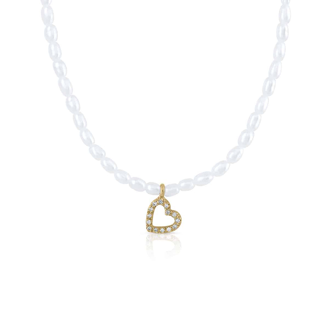 Collar Perlas Corazón con Brillantes
