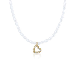 Collar oro  perlas corazón de diamantes