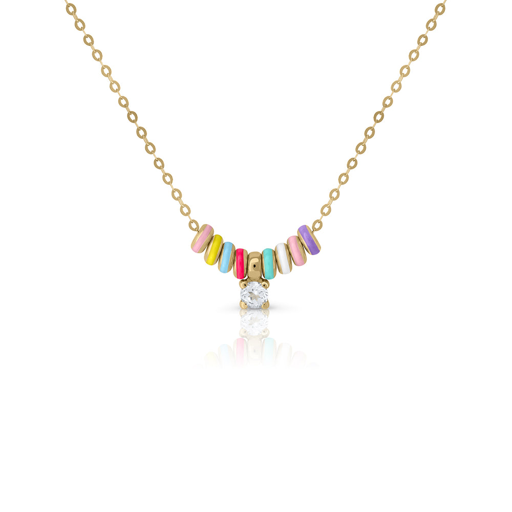 Gold Necklace Enamelled Donuts Topaz