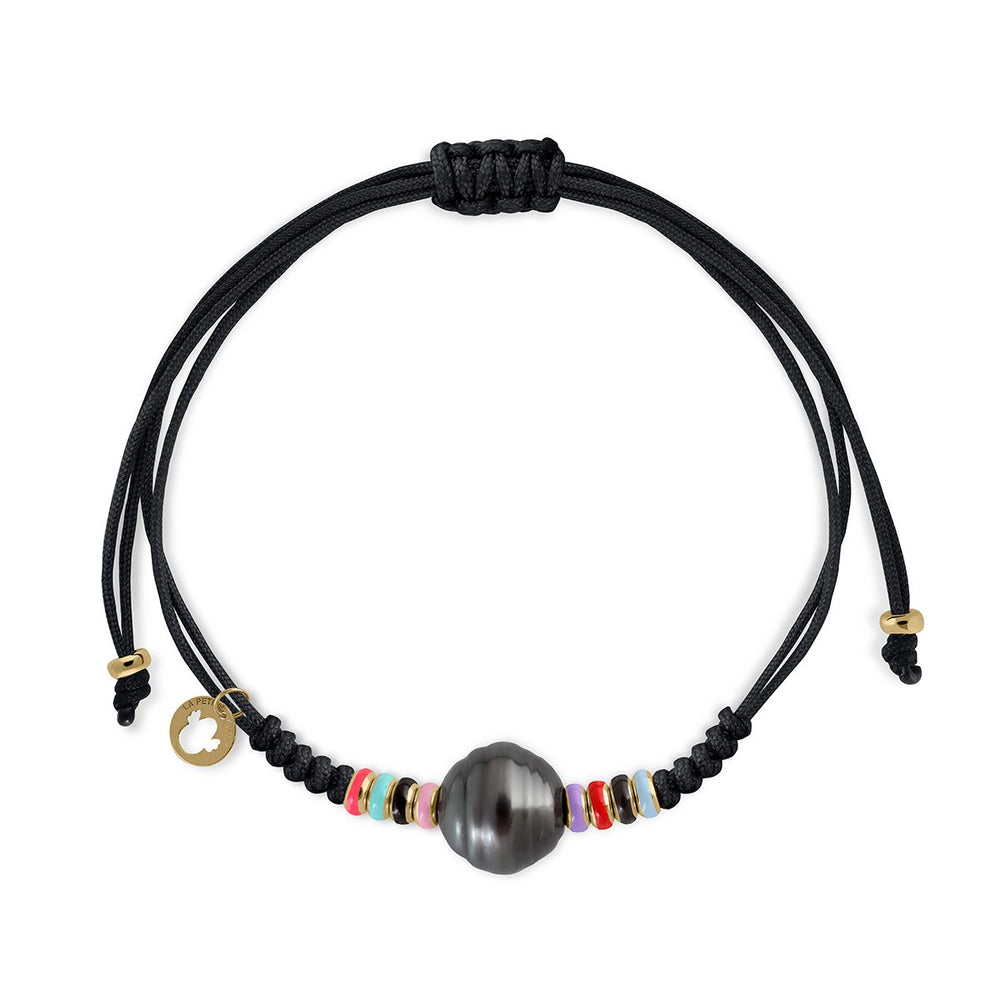 Macrame Bracelet Tahiti Pearl Enamelled Donuts