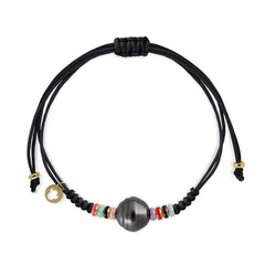 Pulsera oro macramé perla Tahití donuts