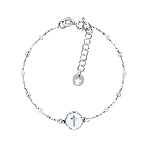 Mini Mary Enamel Bracelet - White Cross
